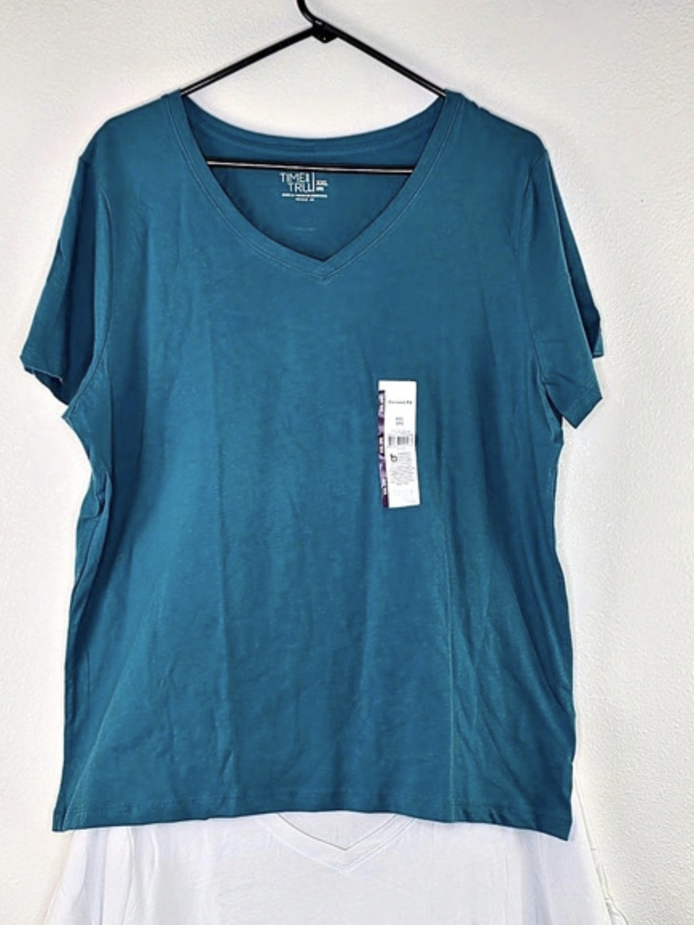 Time and Tru V Neck Tees in Dark Teal & White XXXL NWT